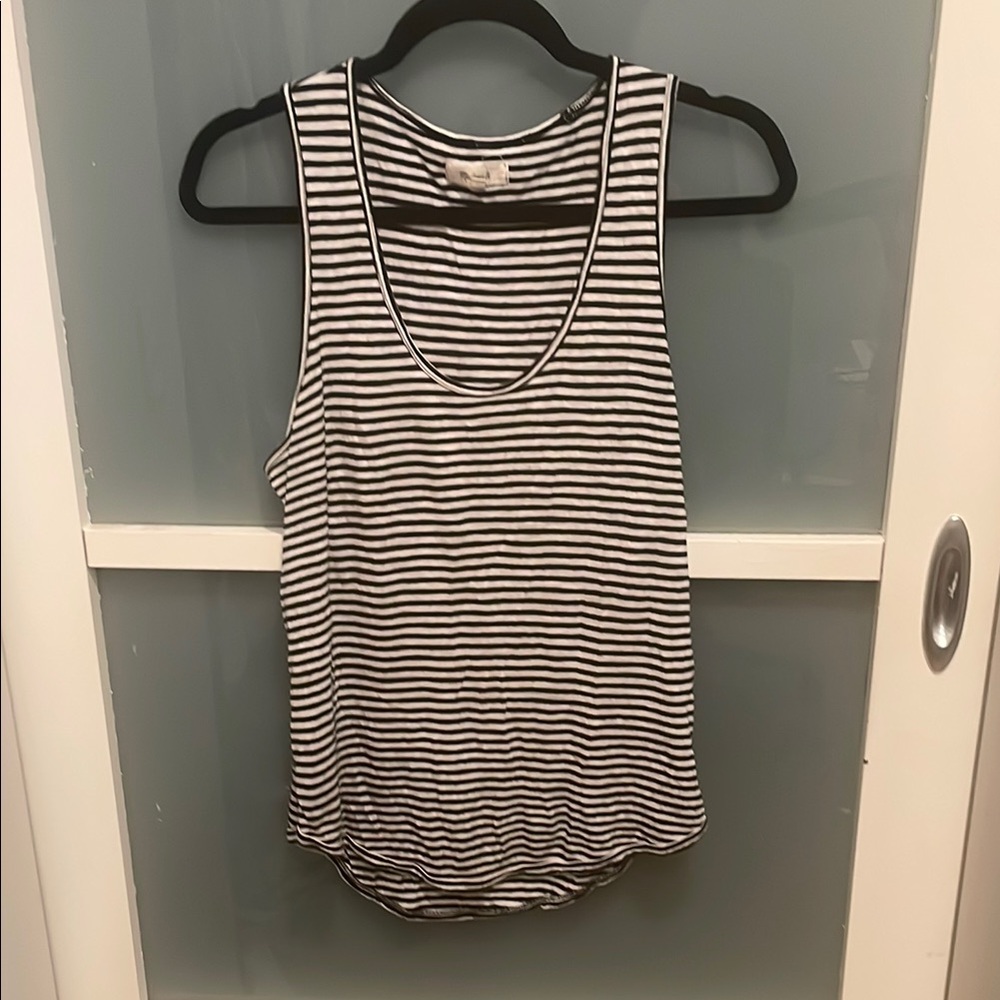 Madewell Black and White Striped Sleeveless Distressed Tank Top, S